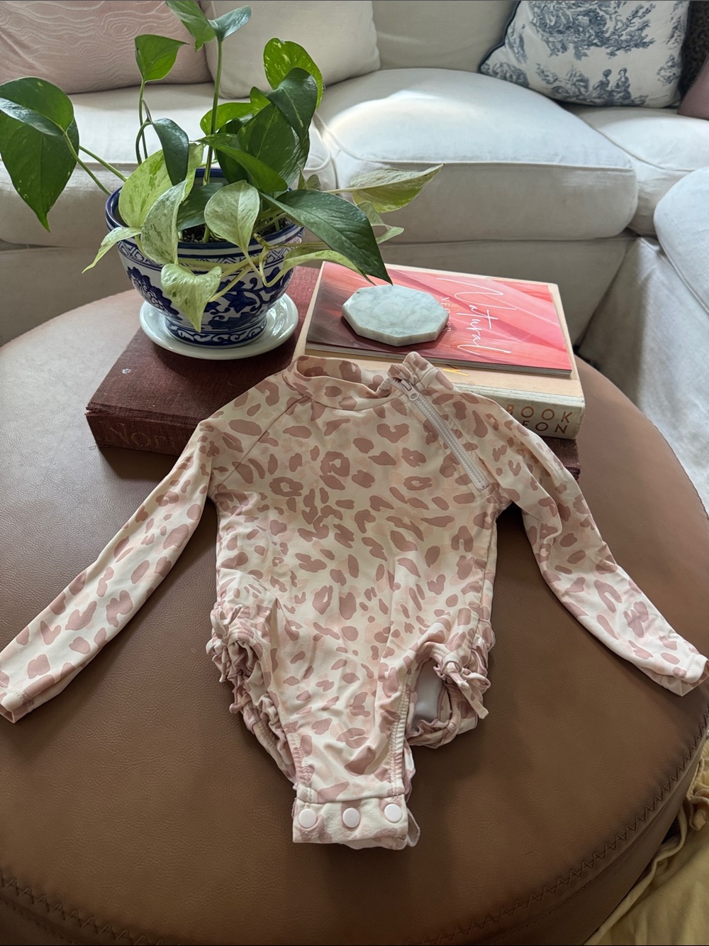 Jessica Simpson Pink Leopard-Print Long Sleeve One-Piece